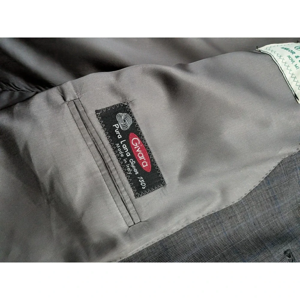 Givara‎ Italy Super 150s Wool Suit 2pc, Gray, 44 Jacket, 35 Pants, 28